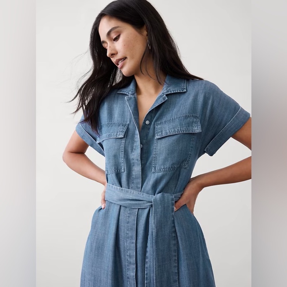 NWT! Banana Republic Chambray Utility Midi Shirtdress - Multiple🍉 - Picture 2 of 7